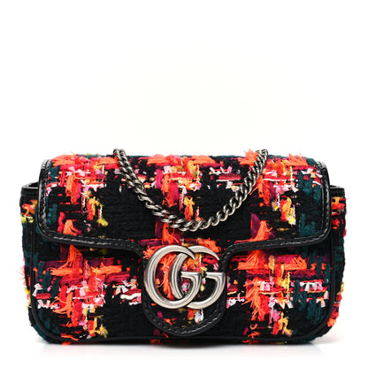 Gucci Tweed Calfskin Check Poule Super Mini GG Marmont Shoulder Bag Pink Petroleum Multicolor Black 1 of 11