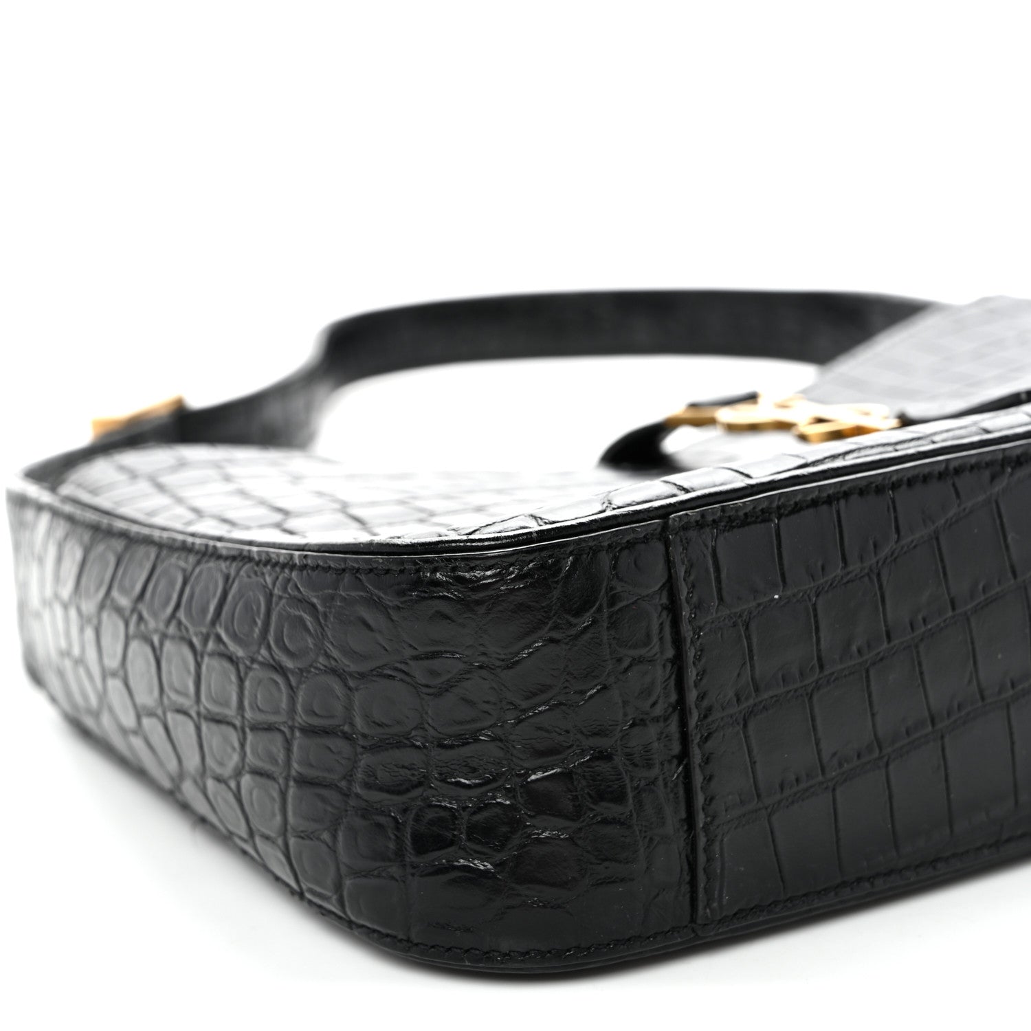 Saint Laurent Calfskin Crocodile Embossed Le 5 A 7 Hobo Black