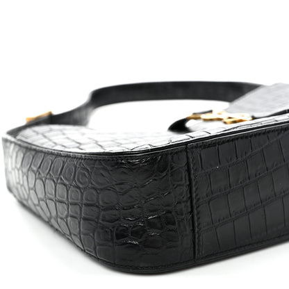 Saint Laurent Calfskin Crocodile Embossed Le 5 A 7 Hobo Black 9 of 11
