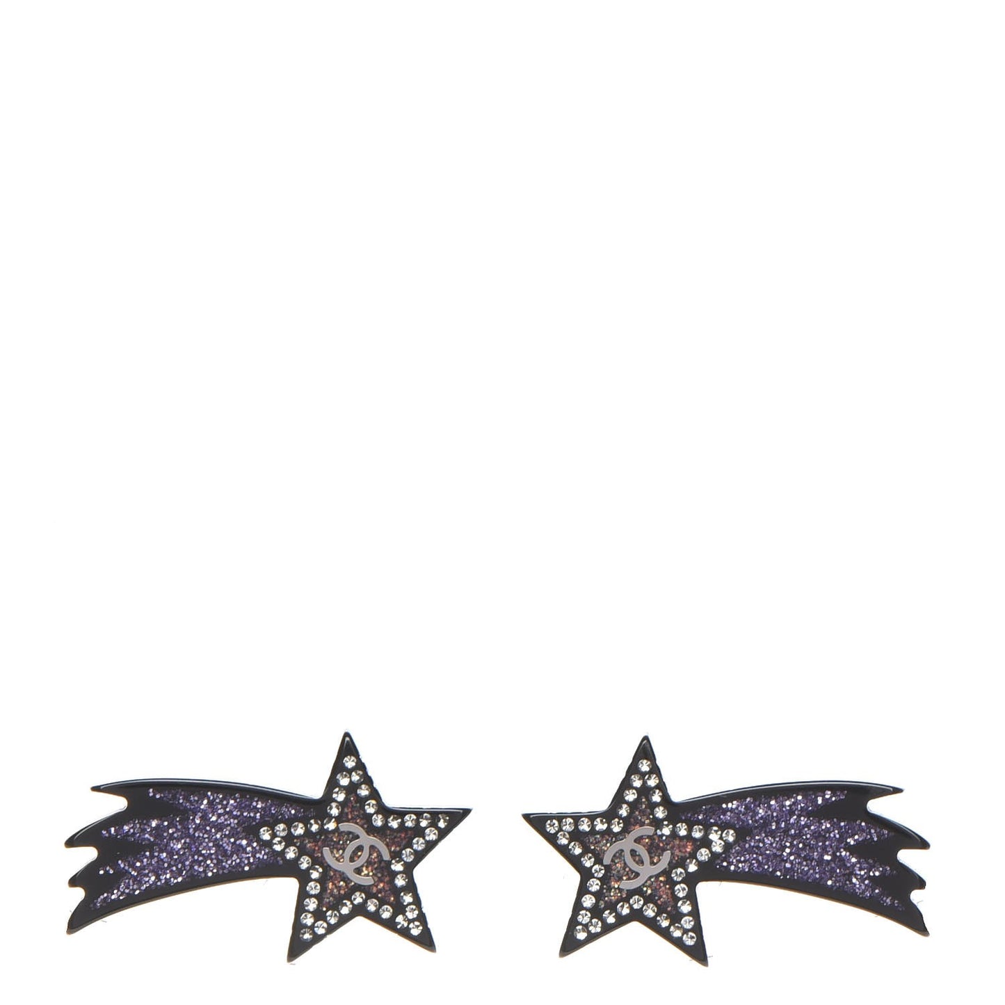 Resin Crystal CC Shooting Star Earrings Silver Purple