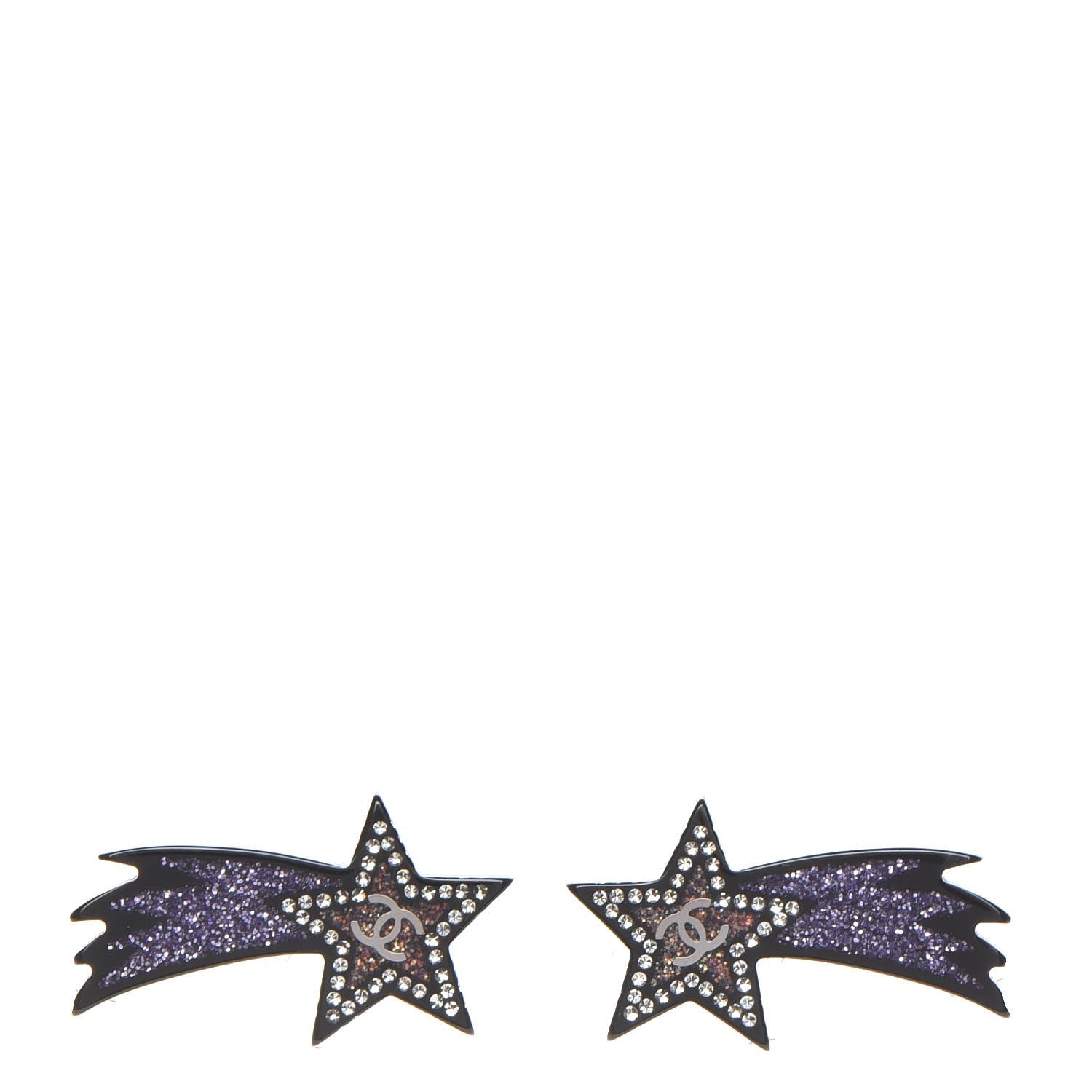 Chanel Resin Crystal CC Shooting Star Earrings Silver Purple 1 of 6
