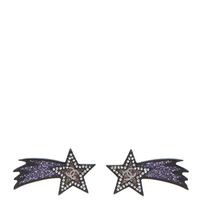 Chanel Resin Crystal CC Shooting Star Earrings Silver Purple 1 of 6