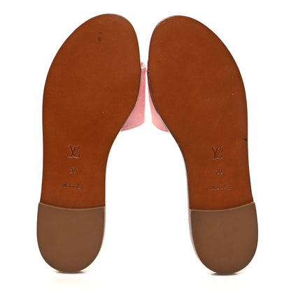 Louis Vuitton Denim Monogram Lock It Flat Mules 38 Pink 5 of 8