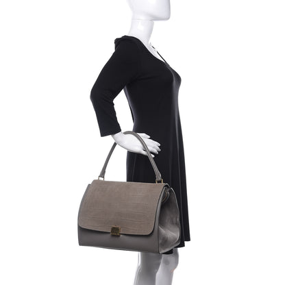 Celine Crocodile Embossed Nubuck Large Trapeze Grey 2 of 9