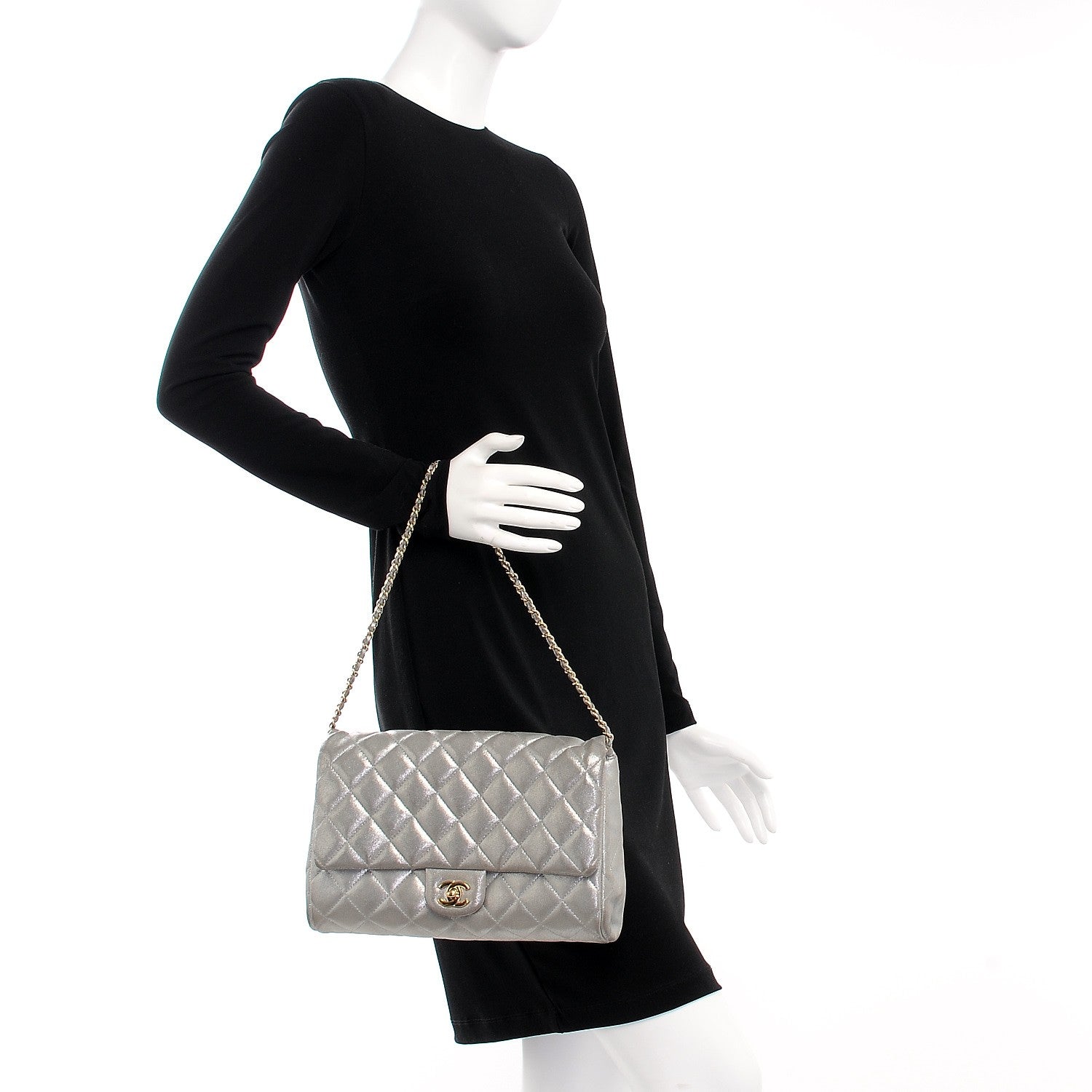 Chanel Iridescent Calfskin Clutch With Chain Flap Silver 2 of 14