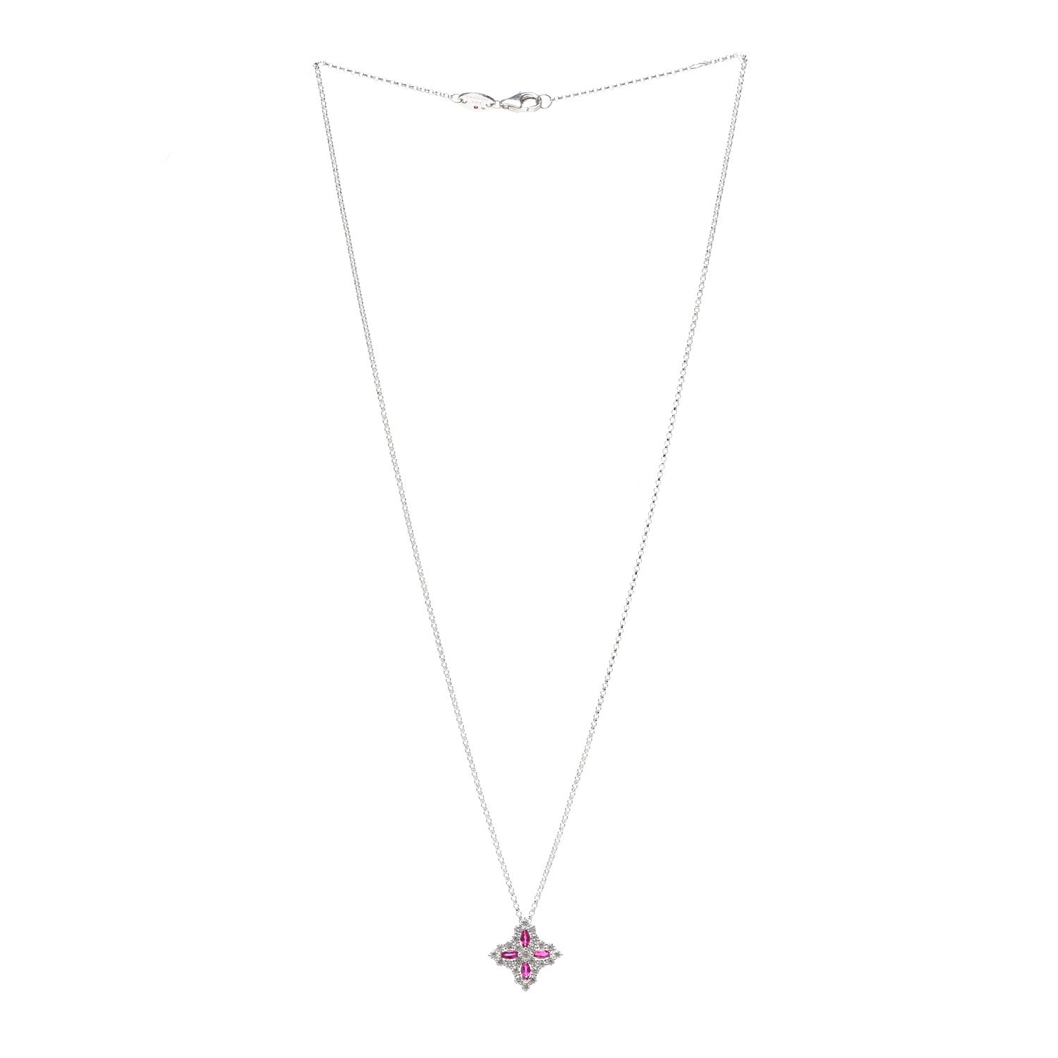 Roberto Coin 18K White Gold Diamond Ruby Princess Flower Pendant Necklace 6 of 7