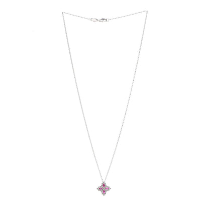 Roberto Coin 18K White Gold Diamond Ruby Princess Flower Pendant Necklace 6 of 7