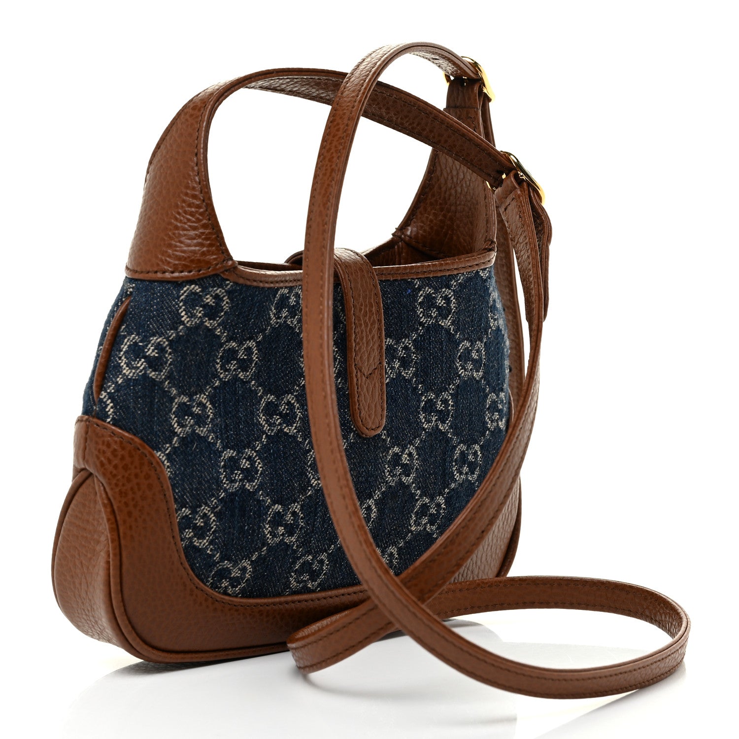 Gucci New Denim GG Monogram Calfskin Mini Jackie 1961 Hobo Blue Tea Cuir 3 of 11