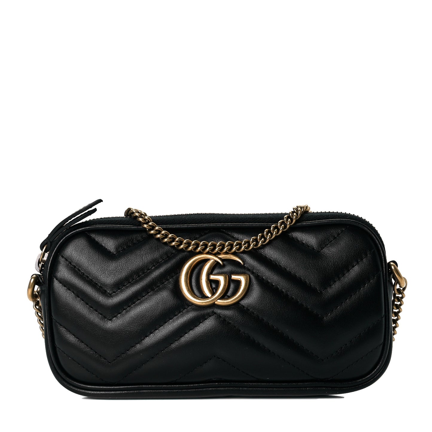 Calfskin Matelasse Mini GG Marmont Chain Crossbody Bag Black