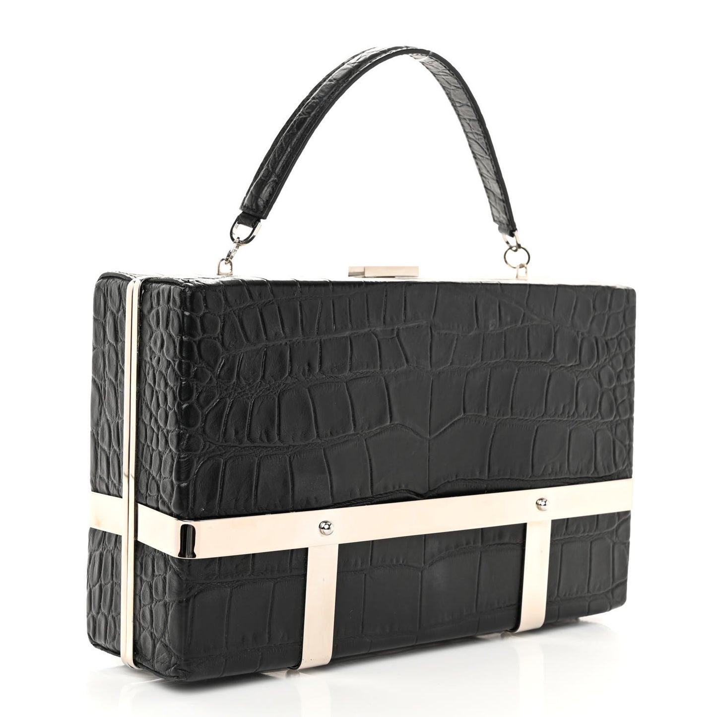 Calfskin Crocodile Stamped Cage Case Black