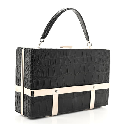 Alexander McQueen Calfskin Crocodile Stamped Cage Case Black 3 of 10