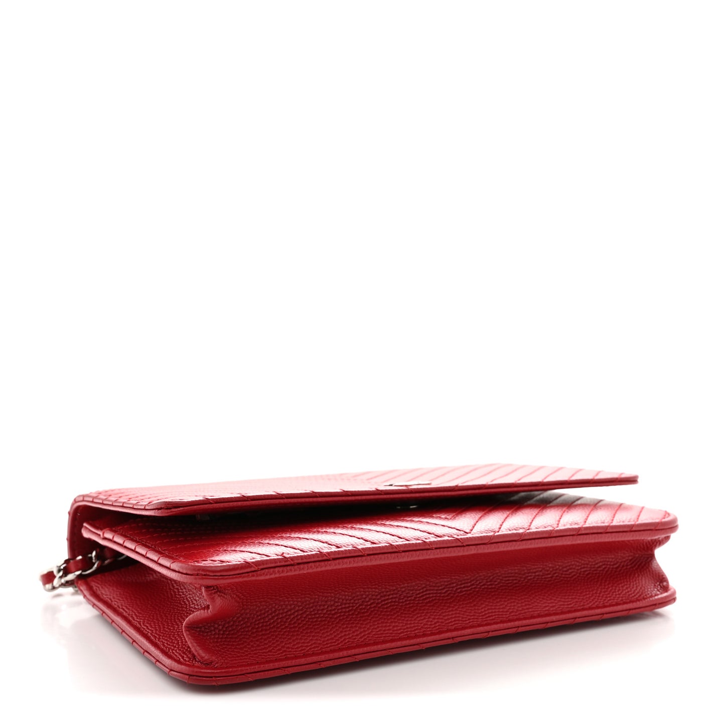 Caviar Chevron Quilted Wallet On Chain WOC Dark Red