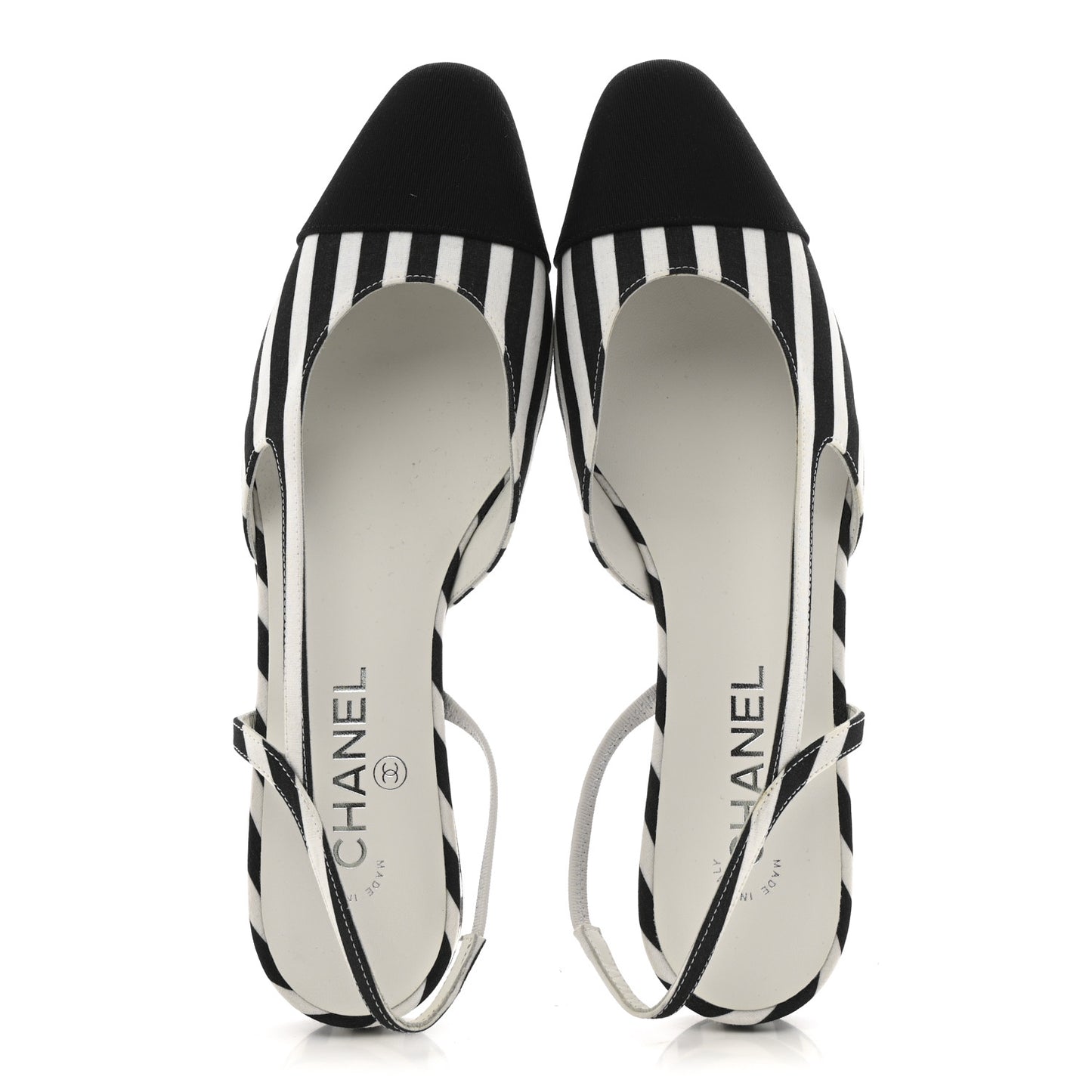 Fabric Grosgrain Cap Toe CC Slingback Flats 41 White Black