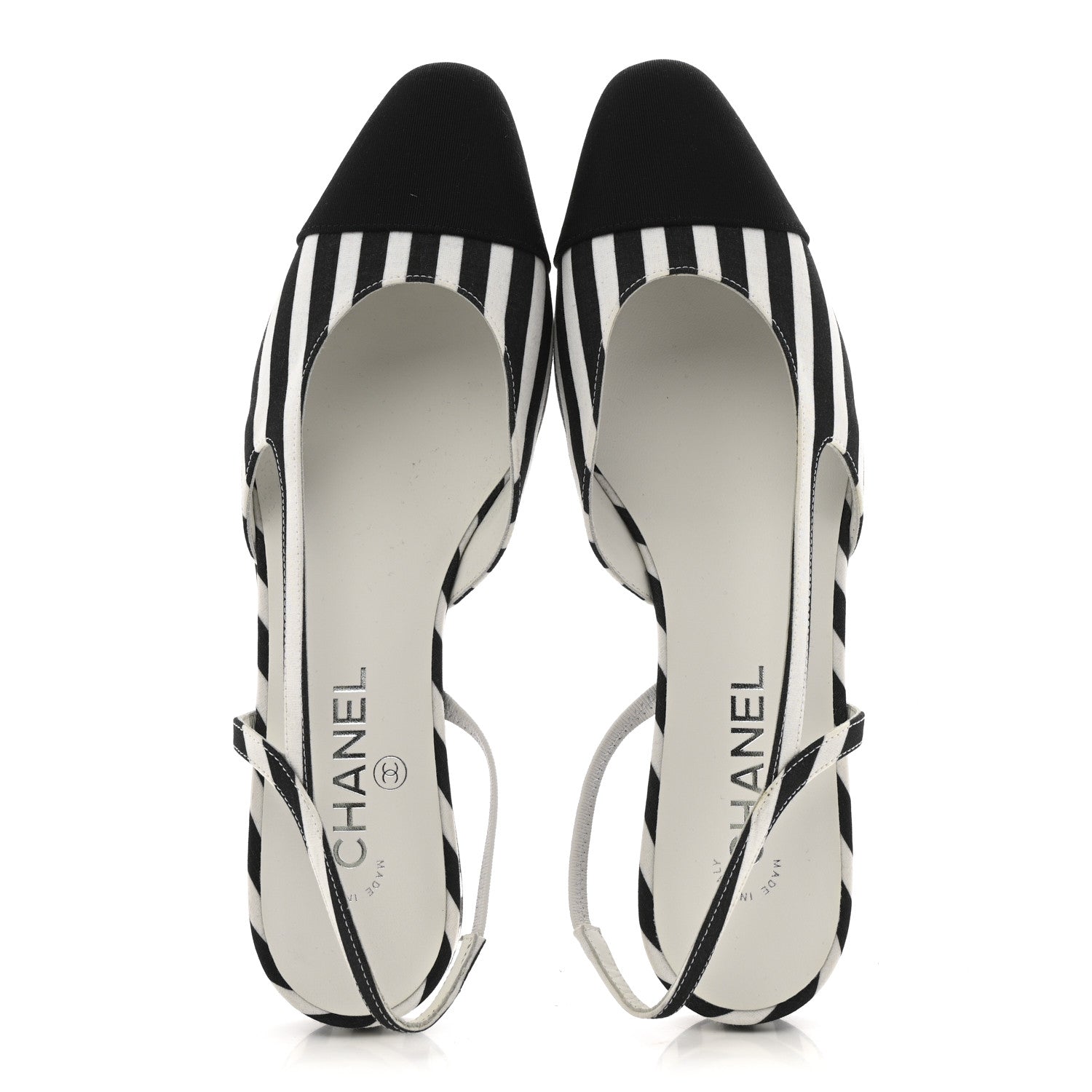 Chanel Fabric Grosgrain Cap Toe CC Slingback Flats 41 White Black 2 of 10