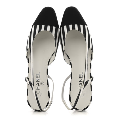 Chanel Fabric Grosgrain Cap Toe CC Slingback Flats 41 White Black 2 of 10