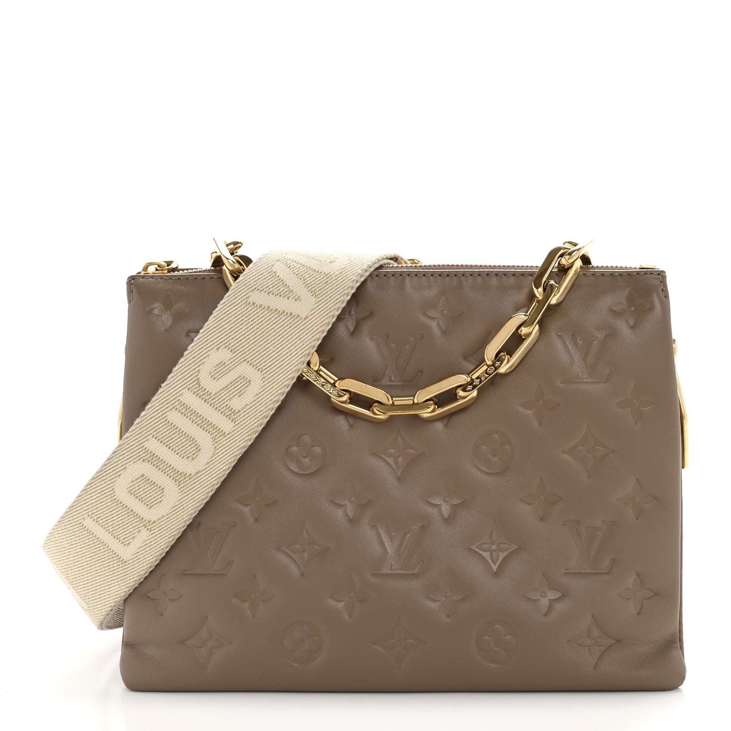 Louis Vuitton Lambskin Embossed Monogram Coussin PM Taupe 1 of 13