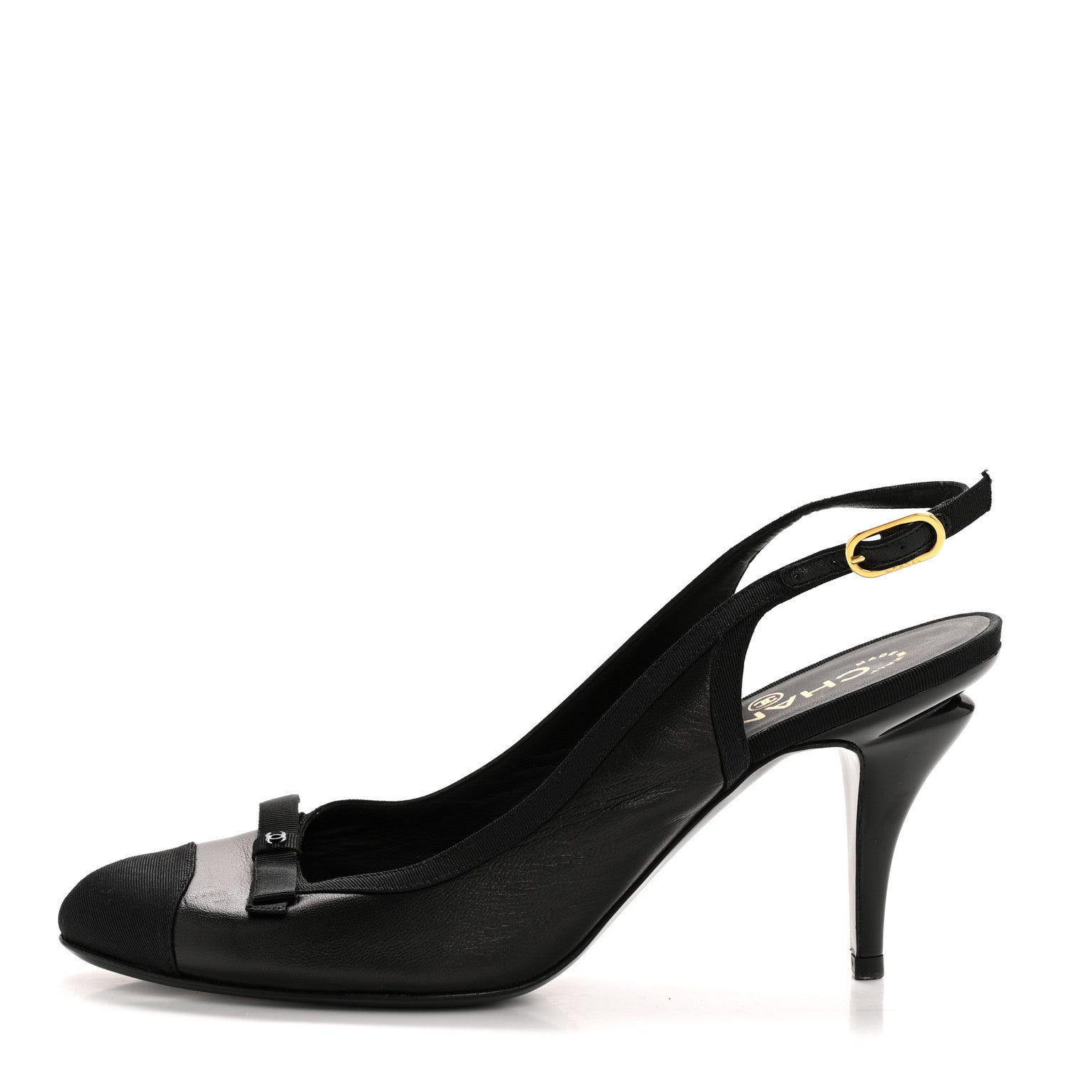 Chanel Lambskin Grosgrain Cap Toe CC Slingback Pumps 40 Black 1 of 9