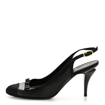 Chanel Lambskin Grosgrain Cap Toe CC Slingback Pumps 40 Black 1 of 9