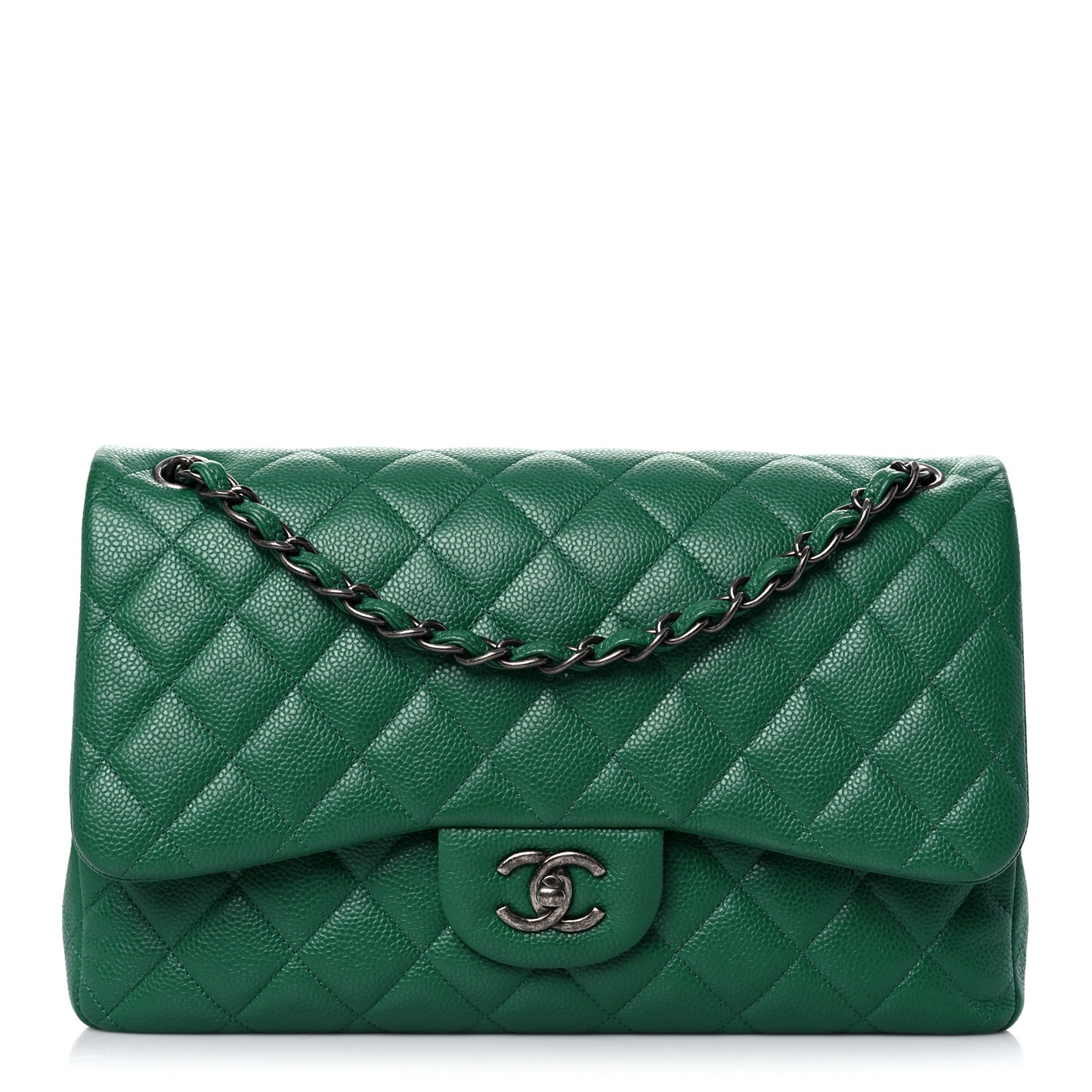Caviar Quilted Jumbo Double Flap Green