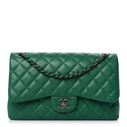 Chanel Caviar Quilted Jumbo Double Flap Green 1 of 16