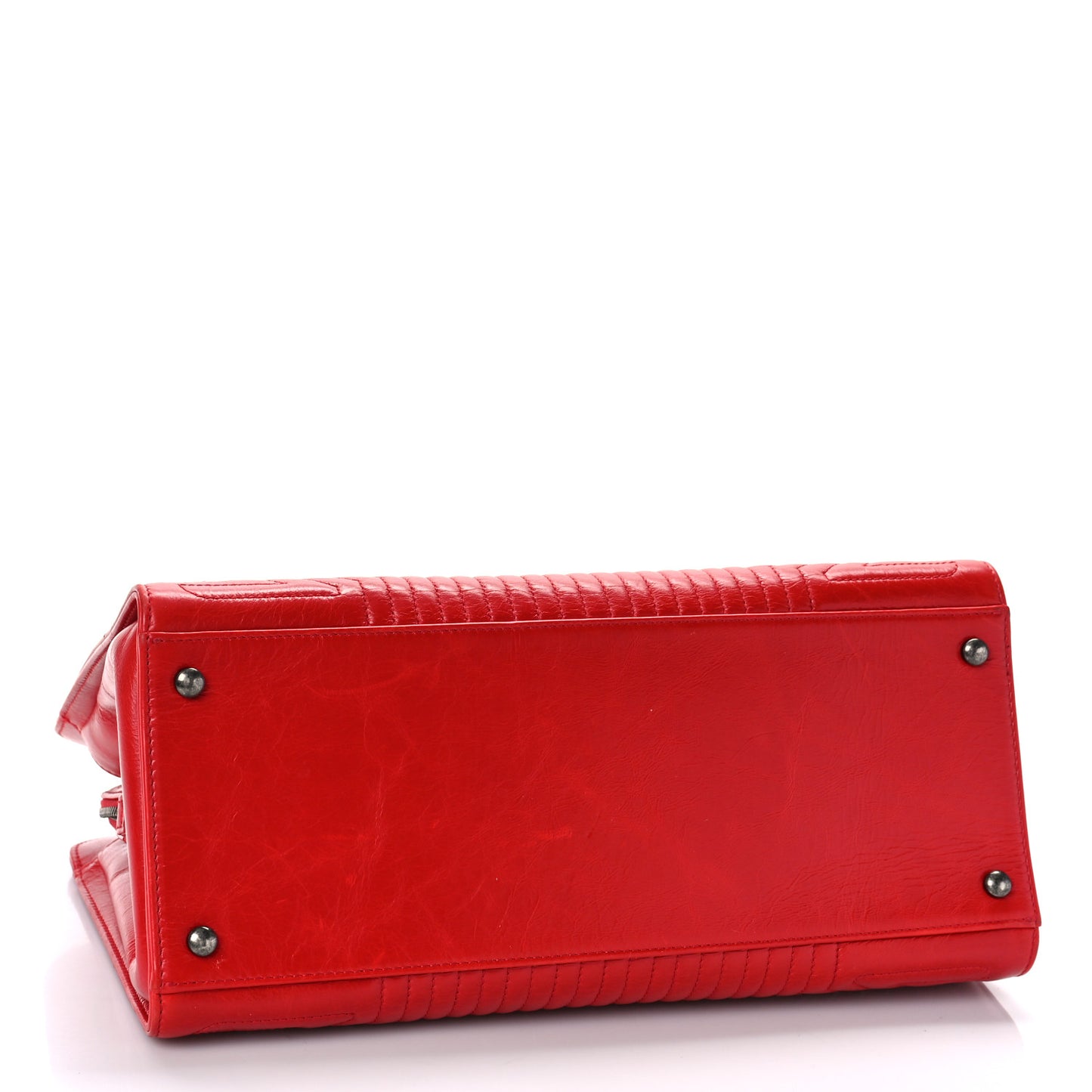 Glazed Calfskin Quilted Korean Garden Tote Red