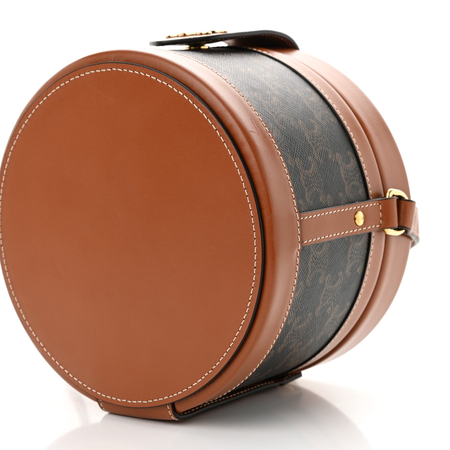 Calfskin Triomphe Canvas Medium Tambour Bag Tan