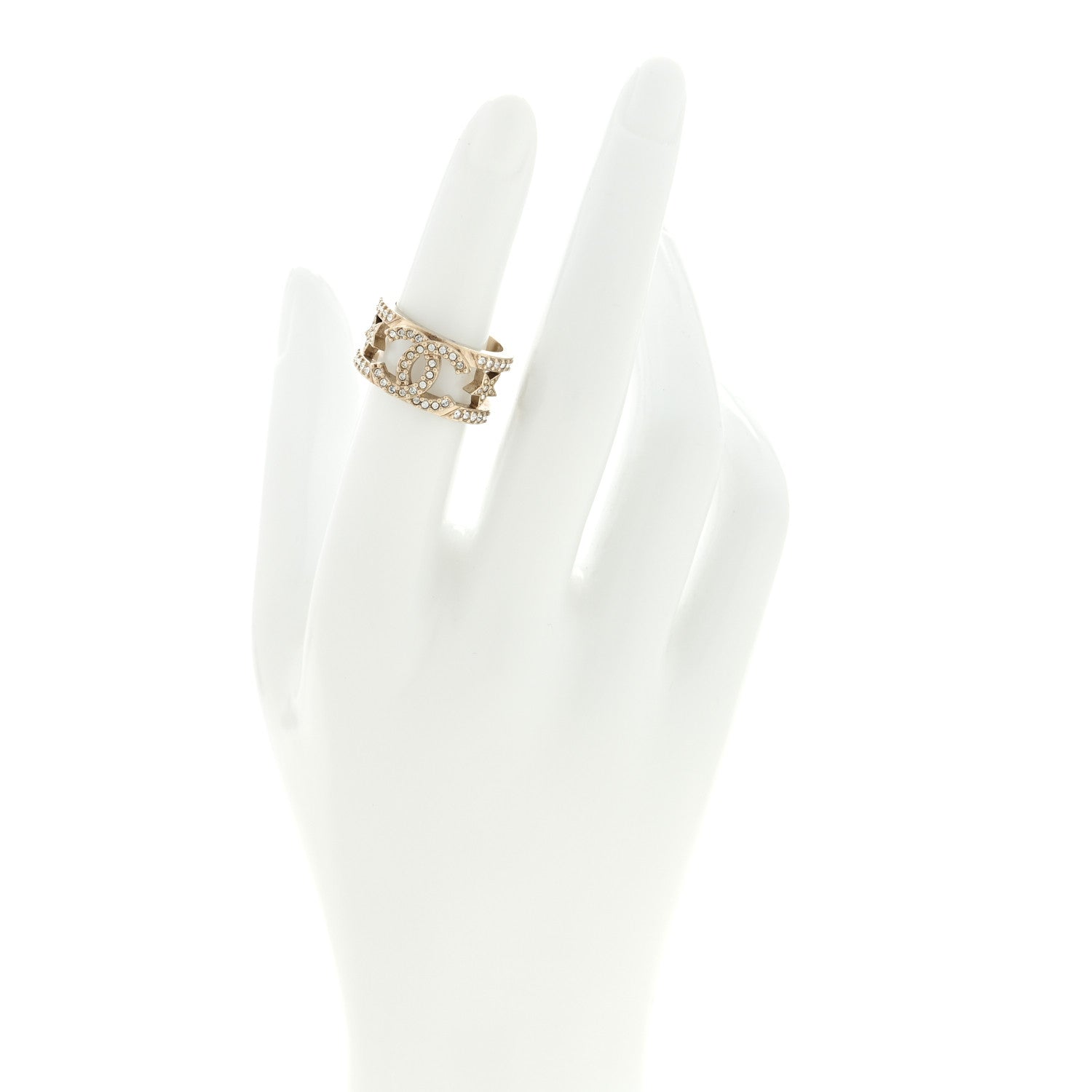 Chanel Metal Crystal CC Star Ring 51 5.75 Light Gold 2 of 4