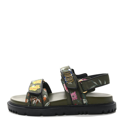 Christian Dior CHRISTIAN DIOR Technical Fabric Petites Fleurs Print Dioract Sandals 37.5 Kaki 1 of 7