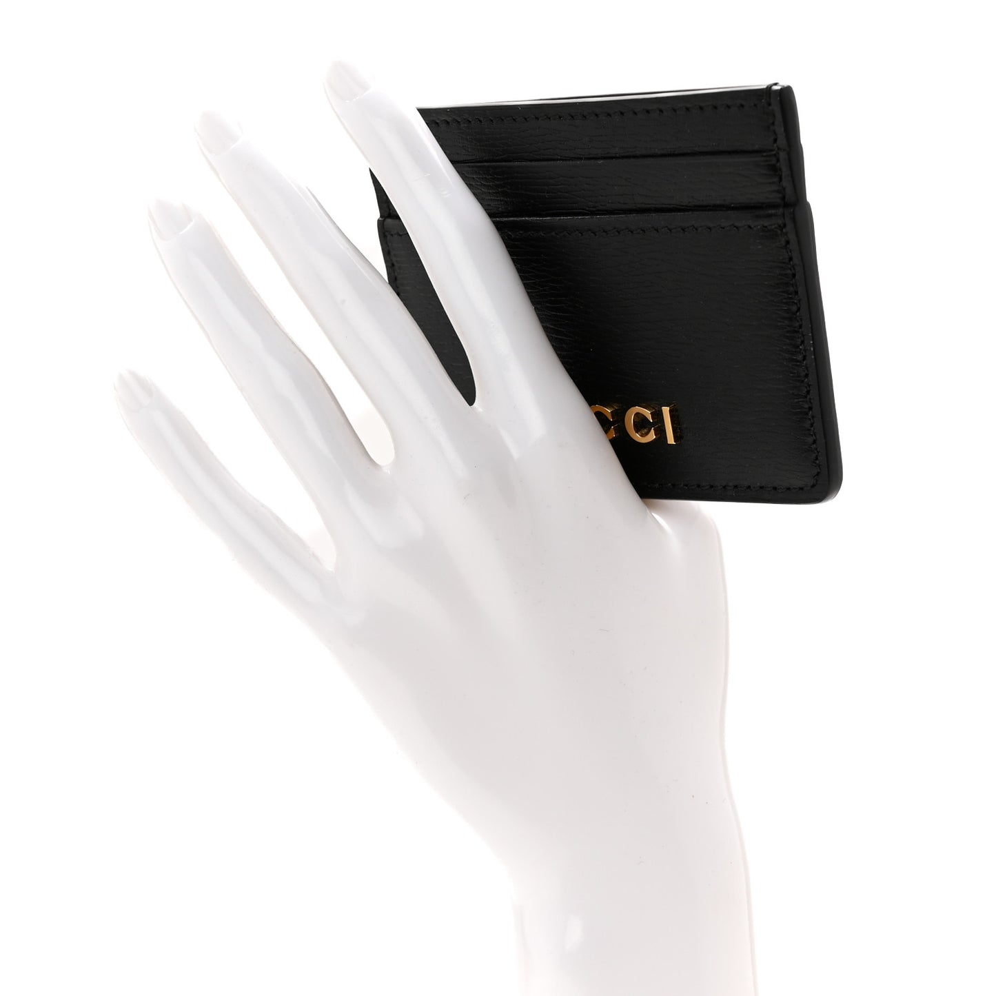 Calfskin Script Card Holder Black