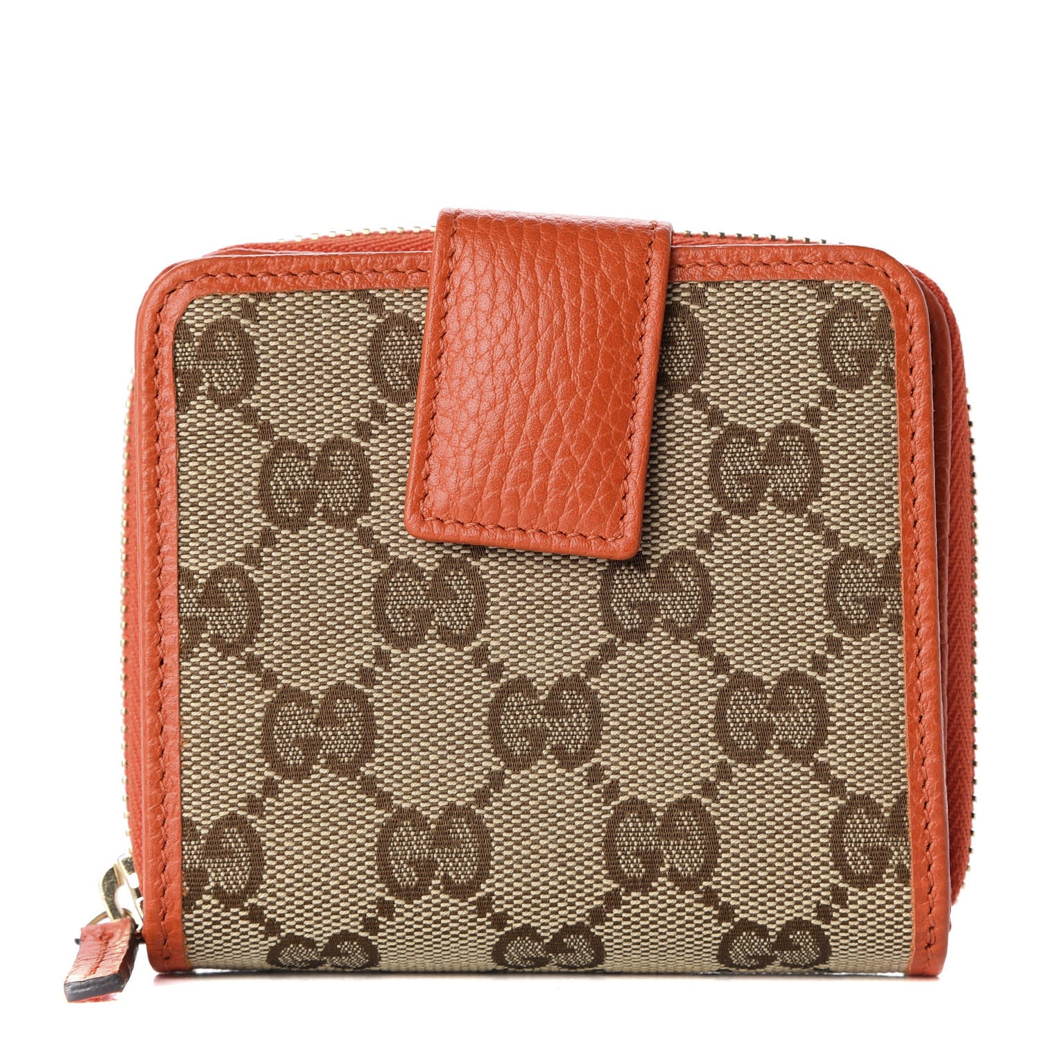 Gucci Monogram Dollar Calfskin Zip Around French Flap Wallet Beige Ebony Sun Orange 1 of 8
