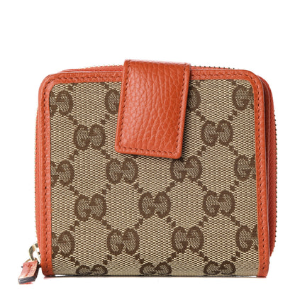 Gucci Monogram Dollar Calfskin Zip Around French Flap Wallet Beige Ebony Sun Orange 1 of 8