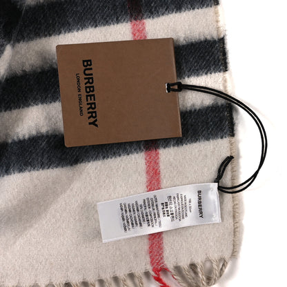 Burberry Cashmere Giant Check Fringe Scarf Archive Beige White 3 of 4