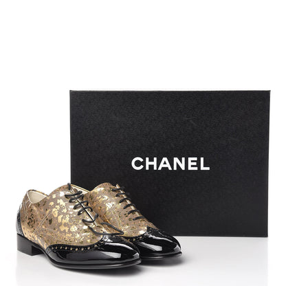 Chanel Patent Lace Up Oxfords 36.5 Gold Black 8 of 8