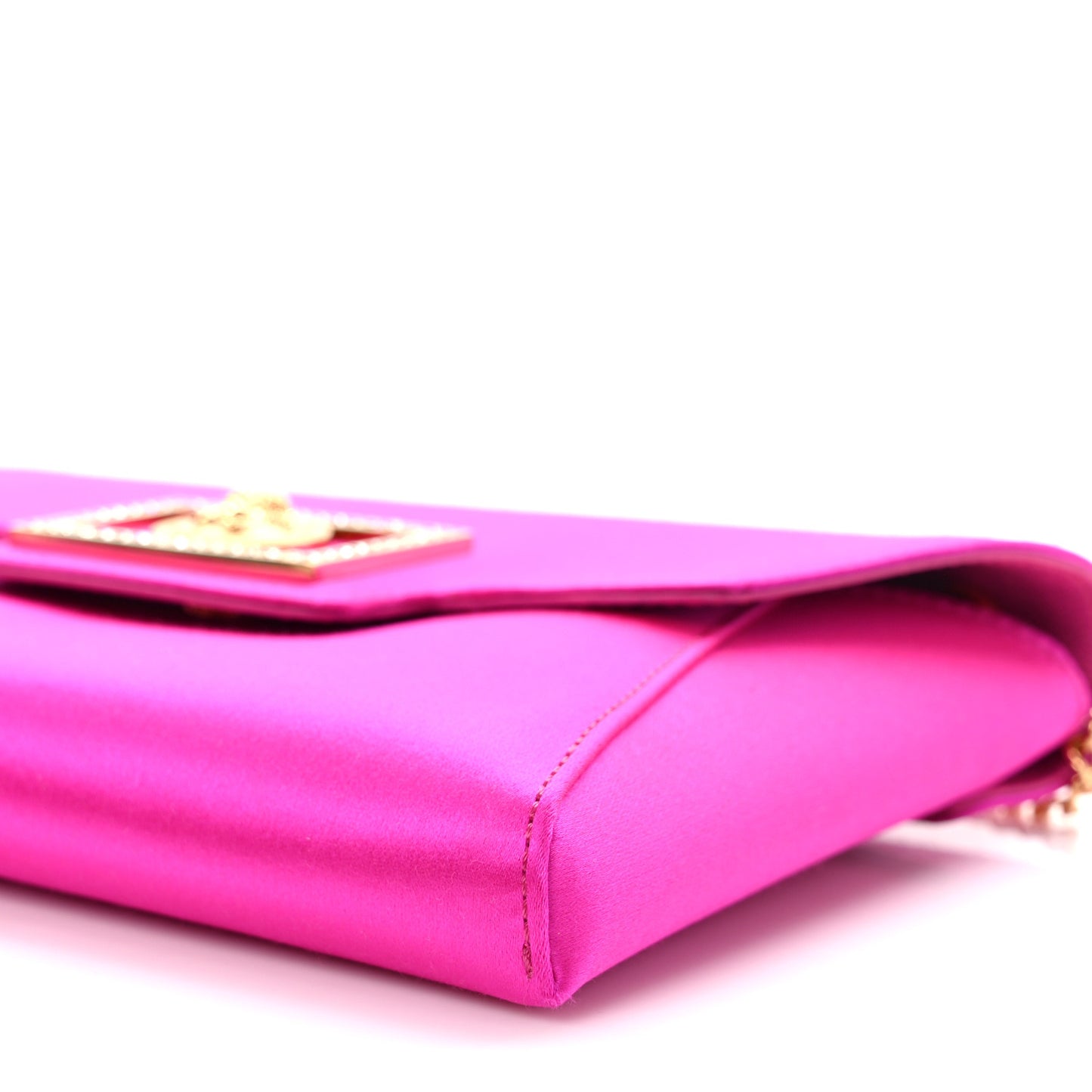 Satin Crystal Embellished La Medusa Pouch On Chain Pink