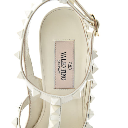 Valentino Garavani Calfskin Lacquered Monochrome Rockstud Ankle Strap 100mm Pumps 36.5 Ivory 6 of 7