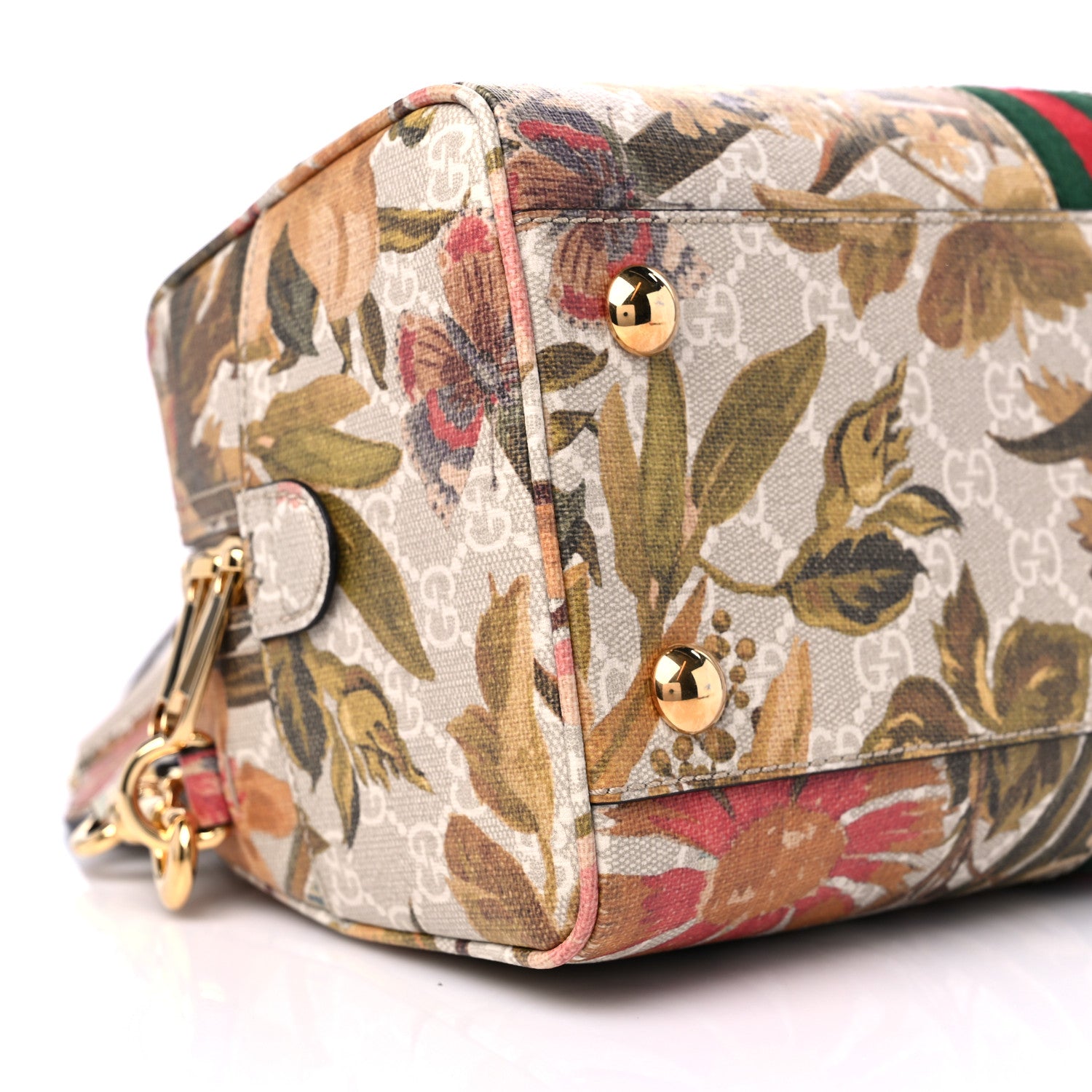 Gucci GG Supreme Monogram Water Flora Web Medium Ophidia Top Handle Bowler Bag Beige White Multicolor 8 of 9