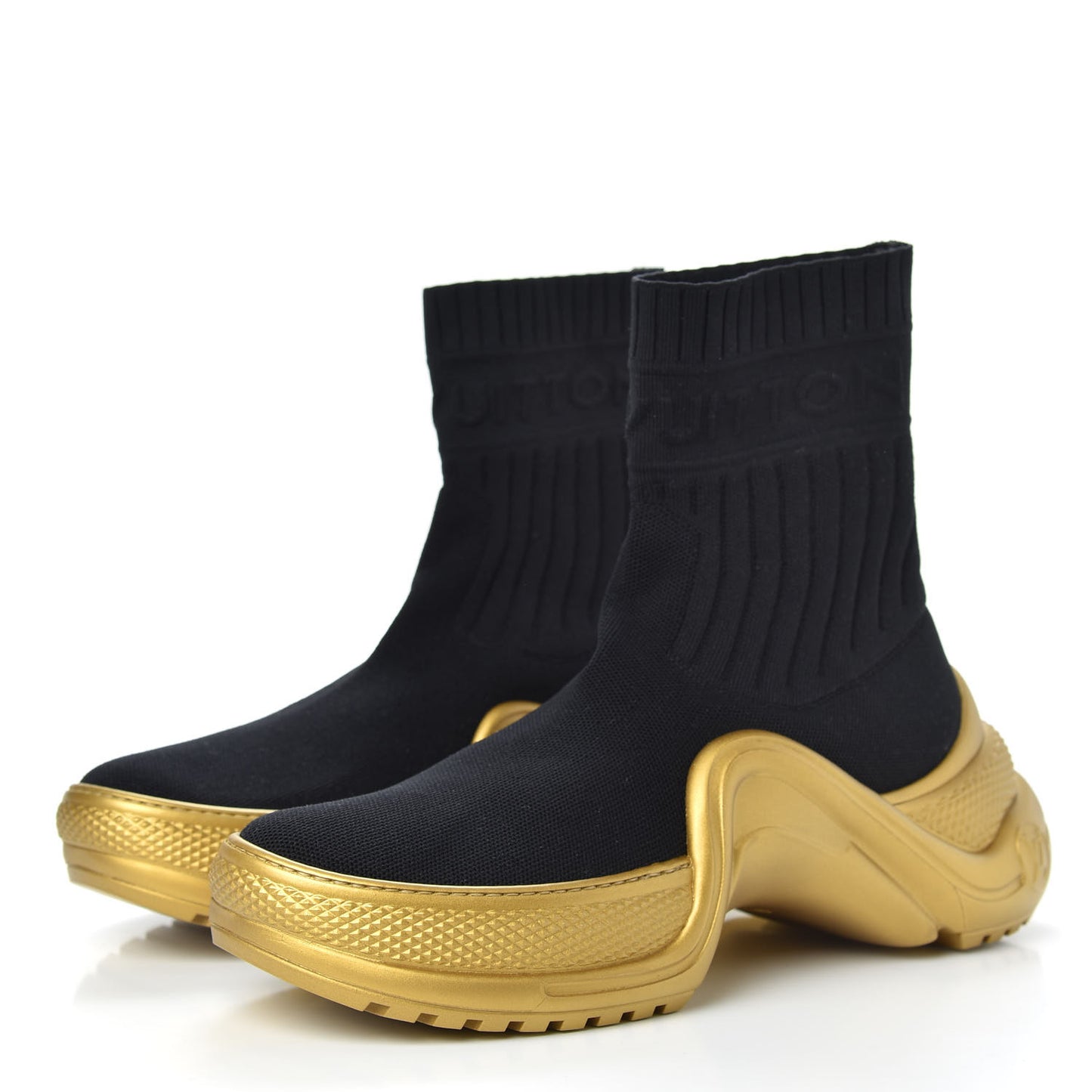 Stretch Textile Monogram LV Archlight Sneaker Boots 38 Black Gold