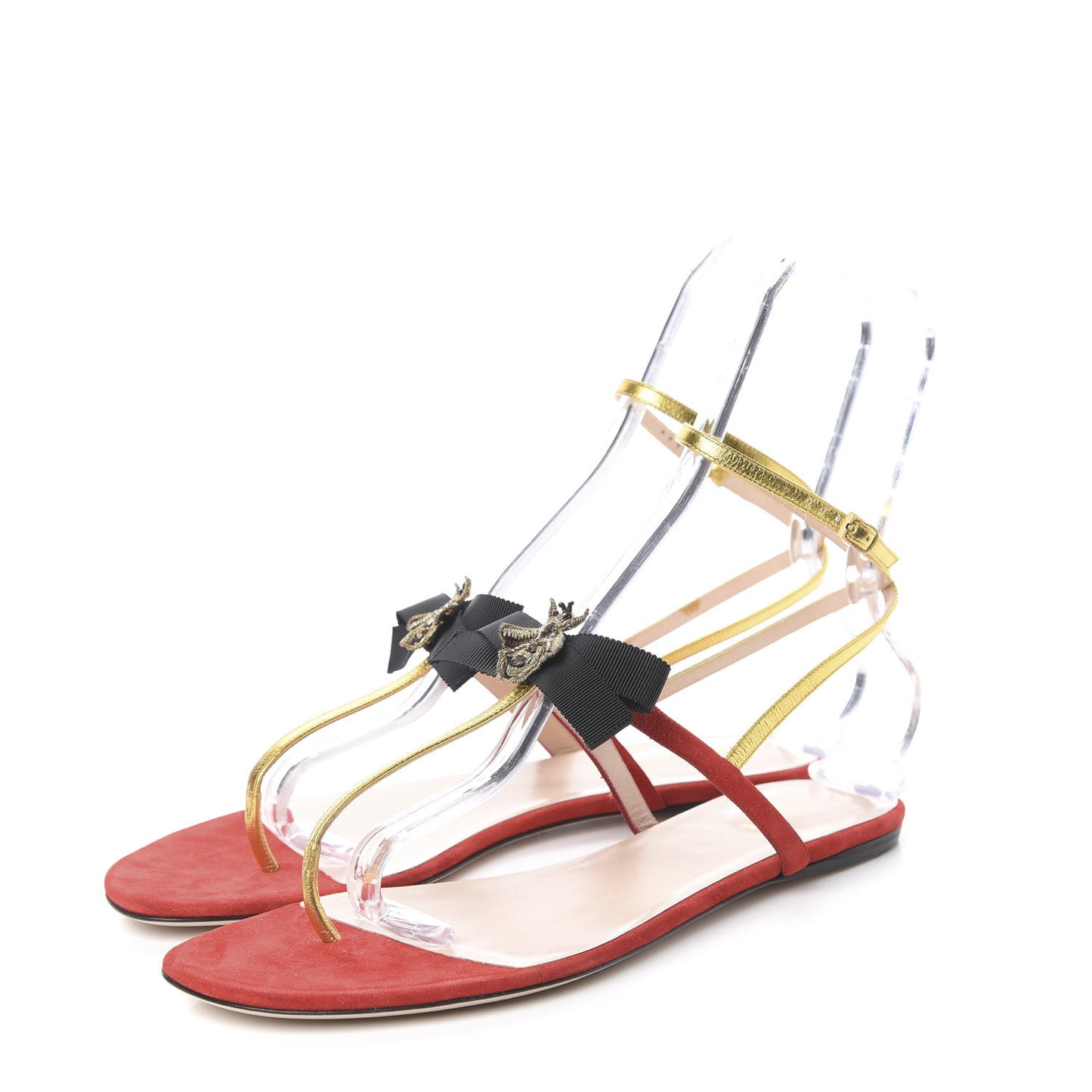Calfskin Suede Moody Bee Thong Sandal 41 Gold Red
