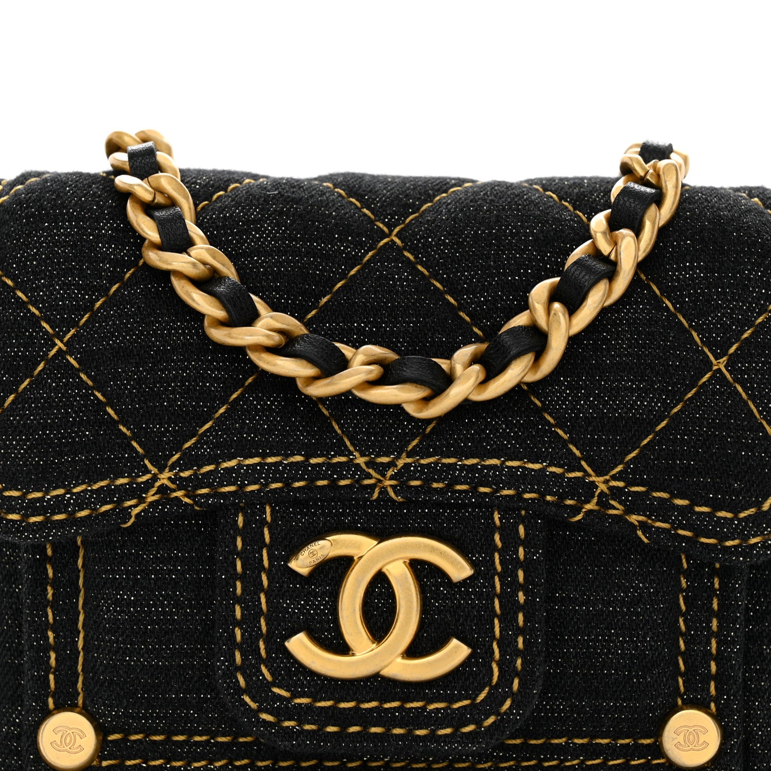 Chanel Denim Quilted Double You Card Holder On Chain Blue 8 of 10