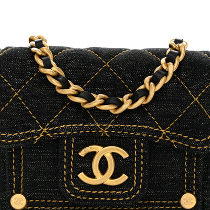 Chanel Denim Quilted Double You Card Holder On Chain Blue 8 of 10