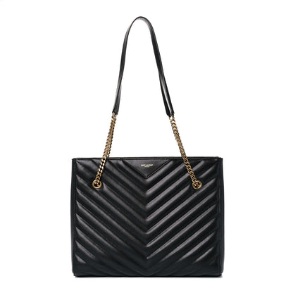 Saint Laurent Grain De Poudre Matelasse Chevron Medium Tribeca Shopping Bag Black 1 of 13