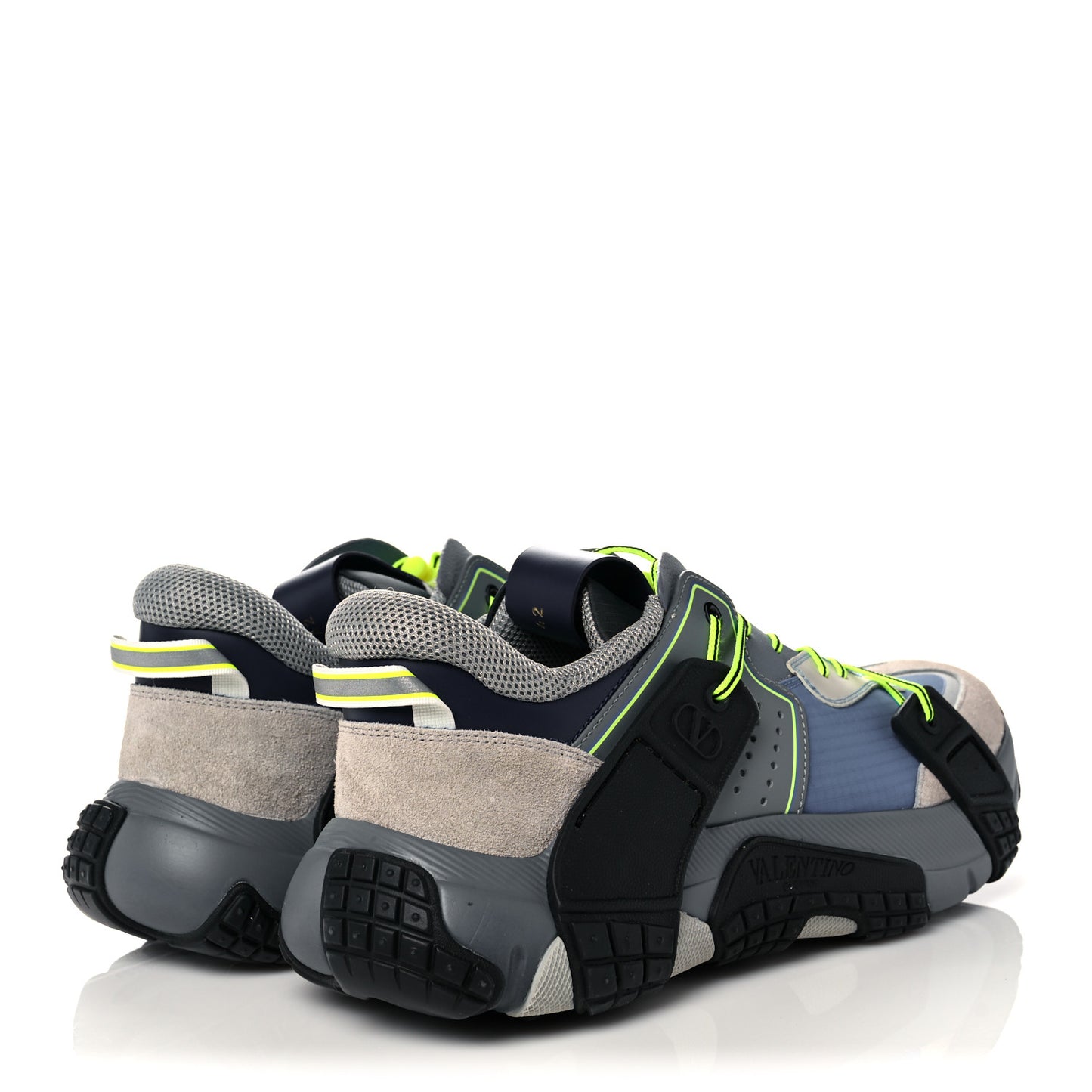 Calfskin Suede Mesh Mens VLTN Wod Sneakers 42 Grey Blue Black