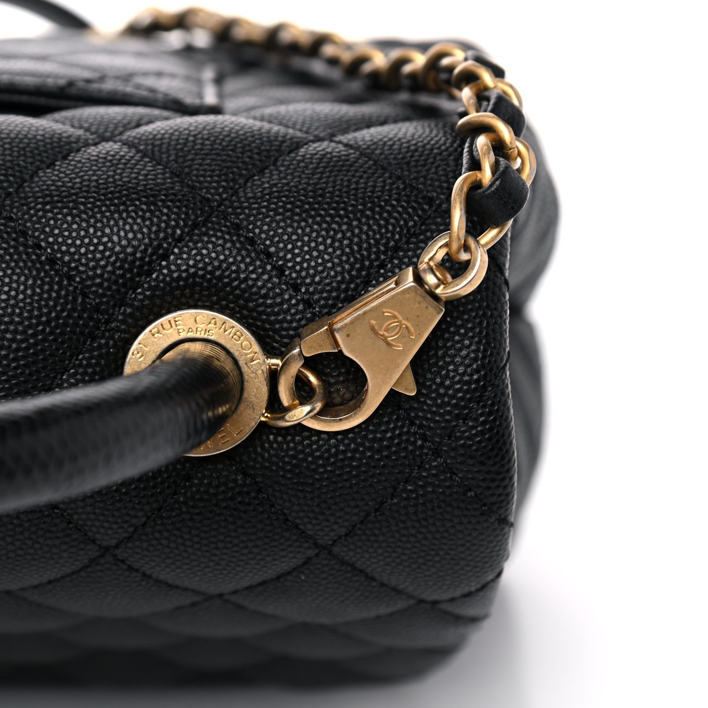 Caviar Lizard Quilted Small Coco Handle Flap Black