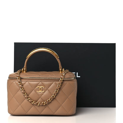 Chanel Lambskin Quilted Metal Small Top Handle Vanity Case With Chain Beige 10 of 10