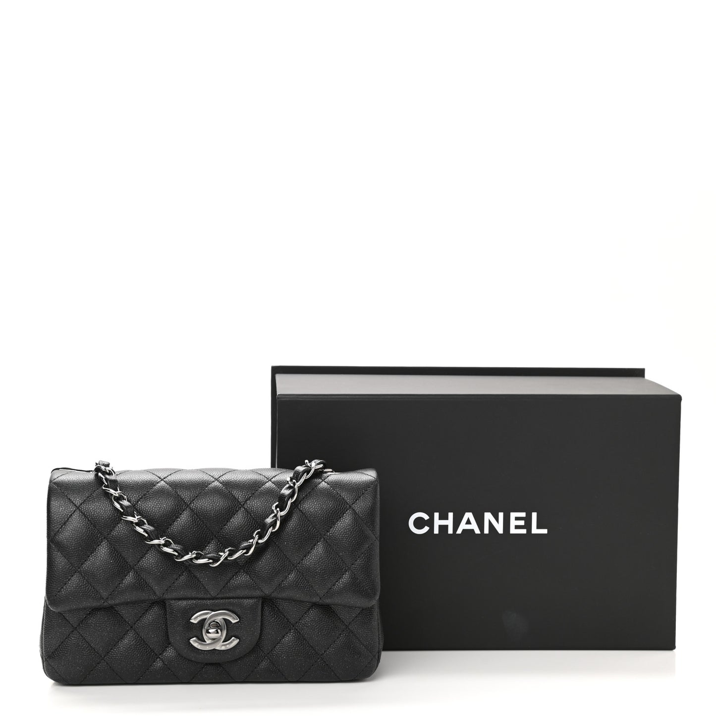 Iridescent Caviar Quilted Mini Rectangular Flap Black