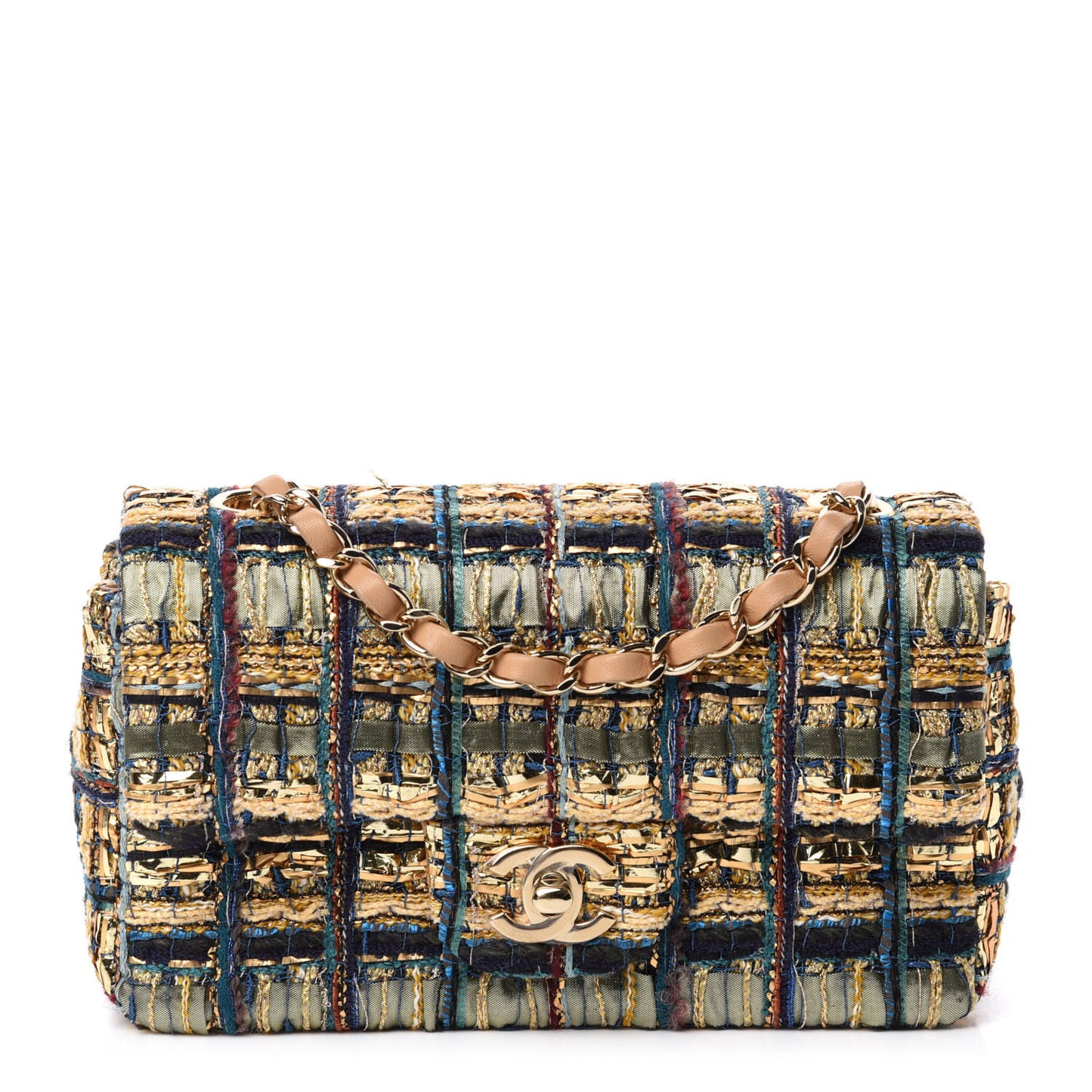 Tweed Quilted Egyptian Mini Rectangular Flap Green Black