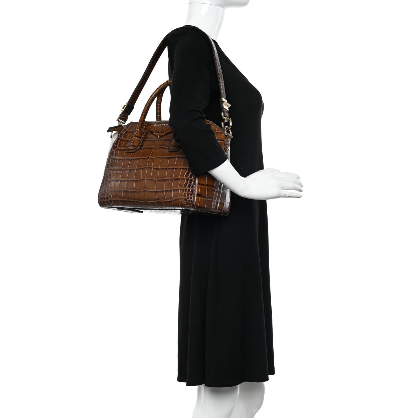 Calfskin Crocodile Embossed Small Antigona Brown