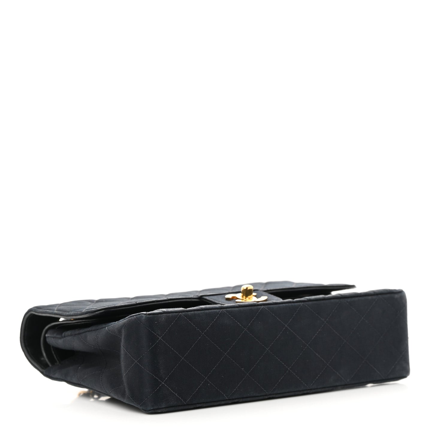 Satin Quilted Medium Double Flap Black