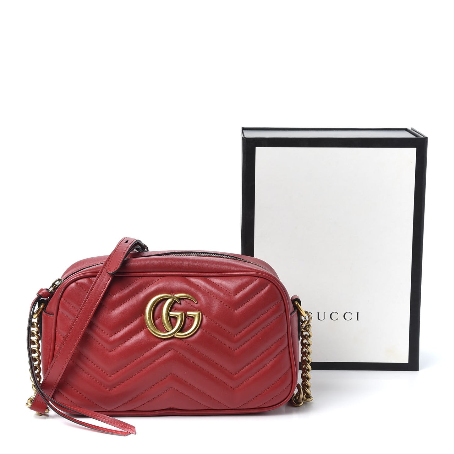 Calfskin Matelasse Small GG Marmont Chain Shoulder Bag Hibiscus Red