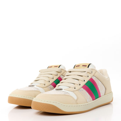 Gucci Calfskin Lame GG Monogram Web Womens Screener Sneakers 38.5 Gardenia Silver Dusty Milk White 3 of 9